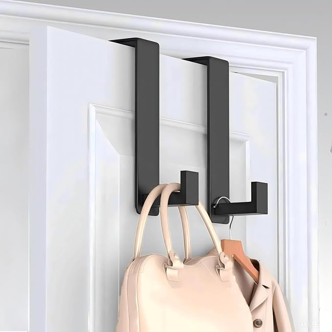 VINHOLD Over The Door Hooks, Door Hanger Hooks for Hanging Heavy Duty, Hat Organizer Coat Rack Towel Hooks for Bathroom, Door Rack for Bedroom Entryway Office (Black, 2 Pack, Fits 1-3/4" Thick Door)