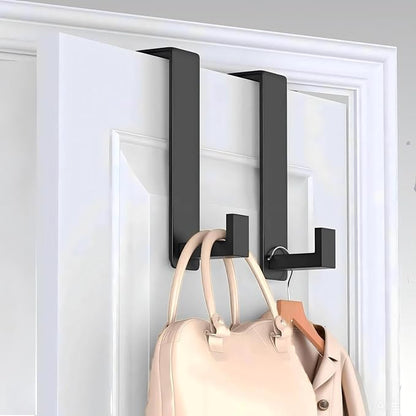 VINHOLD Over The Door Hooks, Door Hanger Hooks for Hanging Heavy Duty, Hat Organizer Coat Rack Towel Hooks for Bathroom, Door Rack for Bedroom Entryway Office (Black, 2 Pack, Fits 1-3/4" Thick Door)