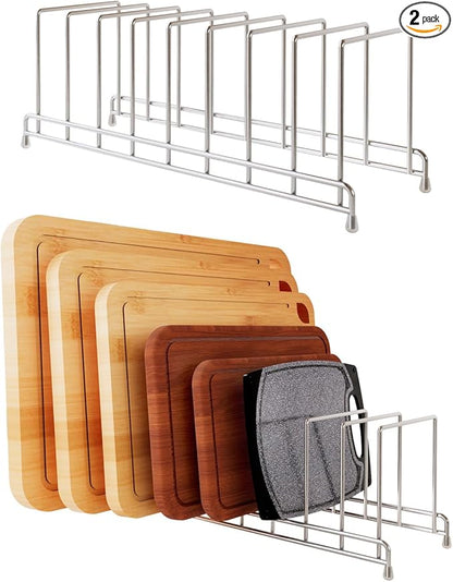 YQh 2 pieces，Kitchen Cabinet Organizer Rack for Cutting Boards, Bakeware, and Pan Storage, Stainless Steel