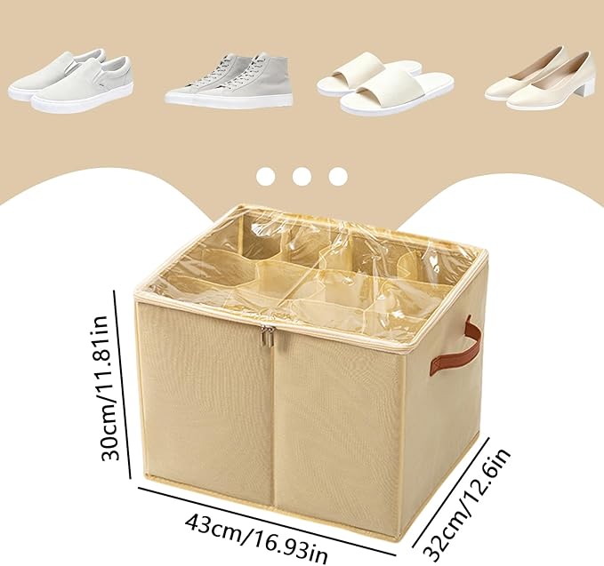 SLDYH Shoe Organizer for Closet, Tidy Up and Organize, Shoe Storage Easy to Store and Search, 12-20 Grid Fabric Shoe Box with Clear Cover (Beige, 12 Grids)