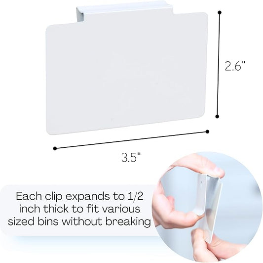 Hygge & Sage: Metal Non-Slip Basket Labels Clip On for Storage Bins, or Wire Racks | Includes 8 Labels, 8 Non-Slip Pads, and 1 Free Marker (White)