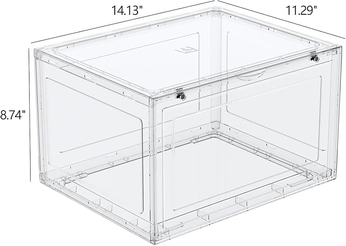 Tyminin 6 Pack Plastic Stackable Shoe Box, Shoe Storage Organizer with Magnetic Door, Sneakers Boxes Containers, Clear