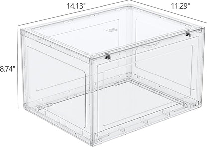 Tyminin 6 Pack Plastic Stackable Shoe Box, Shoe Storage Organizer with Magnetic Door, Sneakers Boxes Containers, Clear