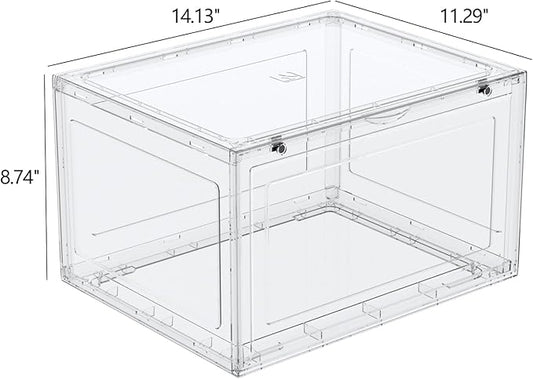Tyminin 6 Pack Plastic Stackable Shoe Box, Shoe Storage Organizer with Magnetic Door, Sneakers Boxes Containers, Clear