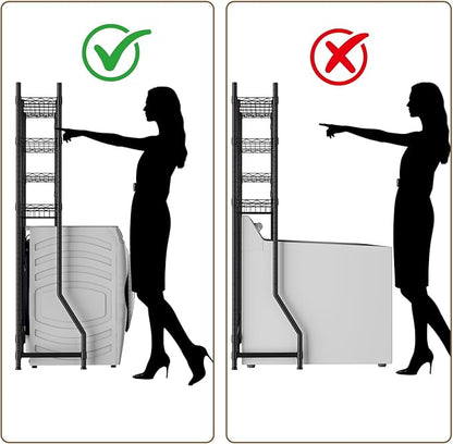 Over Washer and Dryer Shelves,Laundry Room Storage Organization Clothes Drying Rack,4 Tier Adjustable Height Wire Shelving with Wire Basket,Hanger Rod&Hook,Space Saving Shelf