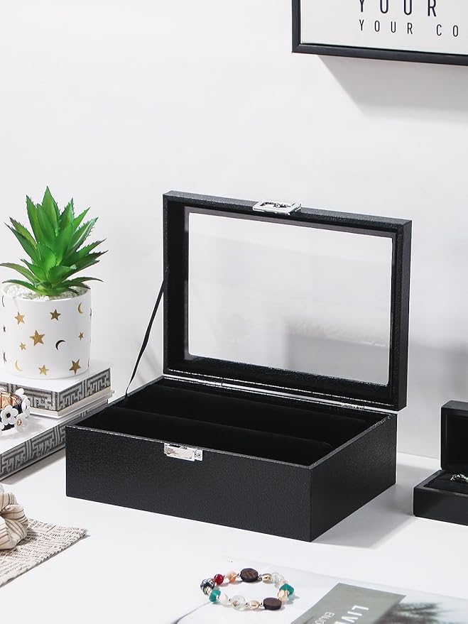 Kanwoder Bracelet Holder Organizer Box, Jewelry Storage Case with 2 Rods, Bangle Watch Display Tray for Women Girls (Black)