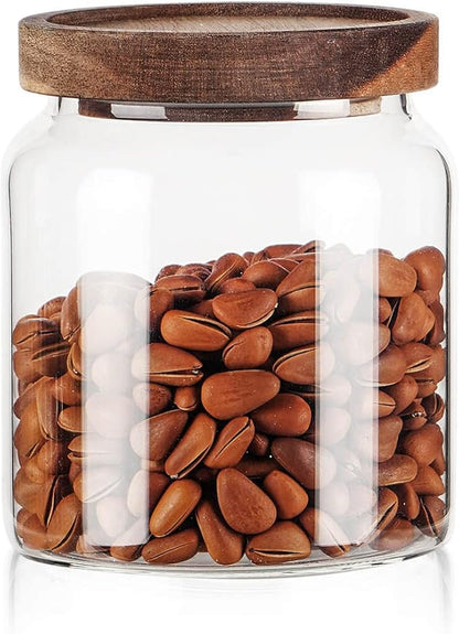 Labina Glass Storage Container Airtight Food Jars Kitchen Canister with Wood Lids, 20 Oz Wide Mouth Pantry Organization Glass Jar for Flour, Sugar, Cookie, Spagetti, Nuts and Candy