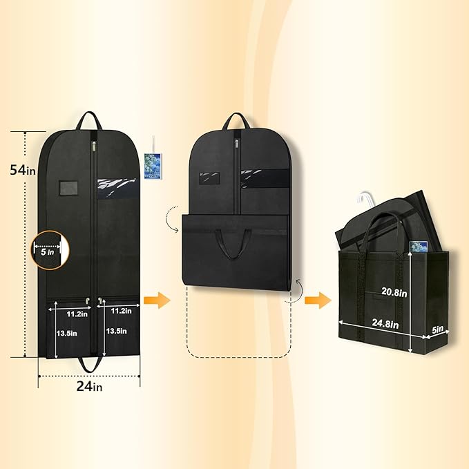 54" Garment Bags for Closet Storage and Travel, Gusseted Hanging Garment Bags for Men Women with Pockets Handles and Zipper, Suit Cover Bags for Clothes, Suits, Dress, Shirts, Coats, Jackets, 2 Pack
