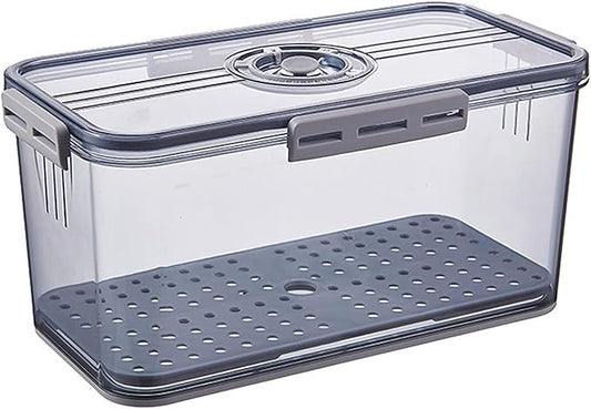 Huaqinglian Fridge Produce Saver Food Storage Bin with removable Drain Tray, Stackable Refrigerator Organizer Fresh Keeper Container with timer lid For Kitchen Produce Fruit Vegetables storage (5.1L)
