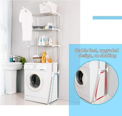 BAOYOUNI Adjustable Laundry Shelf Over Toilet Washing Machine Storage Rack Above Washer Dryer Standing Bathroom Organizer 3-Tier Space Saving Shelving Units, Ivory