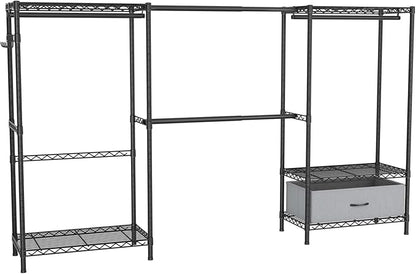 Coat Rack Clothes Wardrobe：Closet Organizer and Storage Clothing Garment Rack with Shelves Heavy Duty for Hanging Clothes Portable Adjustable Black 15.8" DX69 WX76.5 H