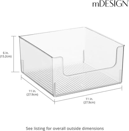 mDesign Modern Wide Plastic Open Front Dip Storage Organizer Bin Basket for Bathroom Organization - Vanity Shelf, Cubby, Cabinet, and Closet Organizing Decor - Ligne Collection - 4 Pack - Clear