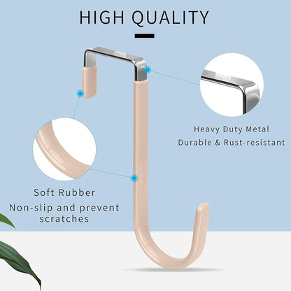 FYY Over The Door Hooks, 4 Pack Door Hangers Hooks with Rubber Prevent Scratches Heavy Duty Organizer Hooks for Living Room, Bathroom, Bedroom Hanging Clothes, Towels, Hats, Coats, Bags Nude