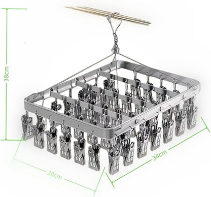 Clothes Drying Racks Clip Hangers Metal with 36 Clips Windproof Hook Underwear Hanger Foldable Laundry Clip for Socks Bras (Silver)
