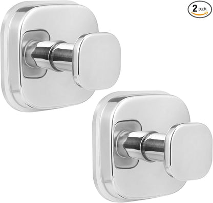 Supopular Suction Cup Hooks for Shower Heavy Duty No-Drill– Reusable Multi-Purpose Hooks Adheres to Glass, Mirrors, Tiles & Smooth Surfaces for Towels, Robes, Loofah& Body Sponge (2, Chrome Polished)