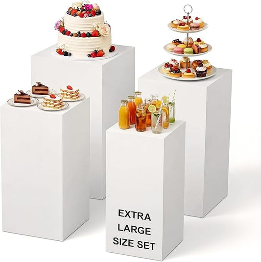 BreezeHug 4 Pcs Extra Large Buffet Risers, Acrylic Food Risers for Buffet Table Display Stand Shelf White Cube Nesting Boxes for Catering Dessert Collectibles Jewelry(17.7",16.7",15.7",14.7")
