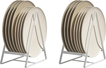 Hikinlichi 2 Pack Triangle Plate Holders Organizers Large Upright Cabinet Dish Drying Racks Metal Plate Dish Organizers Racks Stands for Countertop and Cupboard White