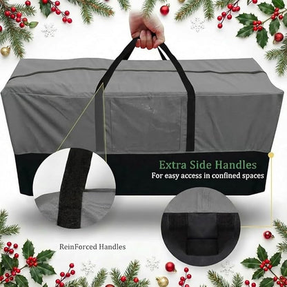 Christmas Tree Storage Bag, Fits Up to 10-12 Ft Tall Artificial Trees, Heavy Duty 600D Oxford Skeleton Storage Box with Reinforced Handles, Zipper, Transparent Pocket, Gray