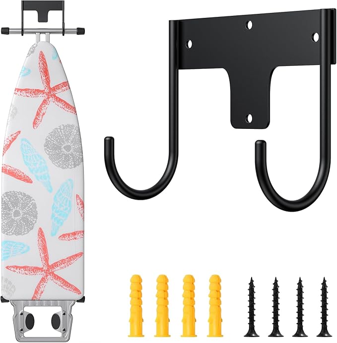 ORLESS Ironing Board Holder Wall Mount, Ironing Board Hanger, Iron Board Holder, Small Iron Board Hook Wall Mount for Laundry Rooms, 6 Inch(Black)
