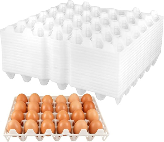 SINJEUN 15 Pack Plastic Egg Tray, 30 Cells Plastic Egg Flats, Stackable Eggs Crates for Storing, Sorting, and Shipping Multiple Eggs, White