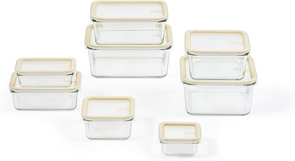 Glasslock Sens 16Pcs Glass Food Storage Set – Airtight & Leakproof, 8 Different Sizes, Anti Slip Lid, Microwave & Oven Safe, Perfect for Meal prep, Lunch Box, Nestable & Stackable, Pantry Storage