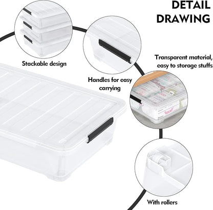 Tyminin Pack of 4 Stackable Plastic Containers with Durable Latching Lids, Under Bed Storage Containers, 40 Quart