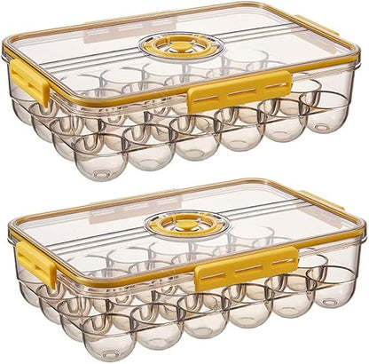 CottonColors Egg Holder for Fridge 24 Container for Refrigerator Organizer for Refrigerator Stackable Storage With Lids for Timer(2 pack)