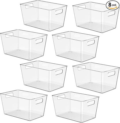 8 Pack Clear Plastic Storage Bins, 11" Large Pantry Organizer Bins with Handles, Plastic Containers for Refrigerator,BPA-Free Perfect for Kitchen,Fridge,Cabinet,Pantry,Bathroom,Closet Organization