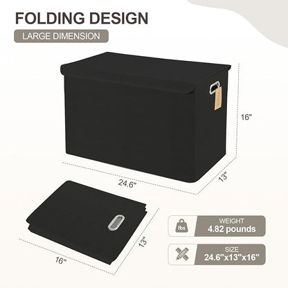 Large Toy Storage Box with Lid, Collapsible Toys Storage Organizer Bins with Dividers and Handles, Storage Chest Bin for Kids, Boys, Girls, Nursery 25"x13" x16" (Black)