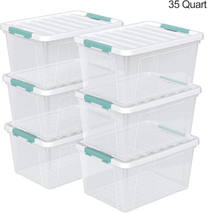 Melontray 35 Quart Latch Storage Box, 6-Pack Clear Plastic Storage Bins with Latching Lids