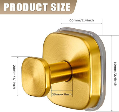 Fenas Suction Cup Hooks for Shower - Resuable Bathroom Hooks for Towels, Robes & Loofah - No-Drill Mounting on Kitchen,Walls,Metal,Glass,Mirrors,Tile & Smooth Non-Porous Surfaces (2, Brushed Gold)