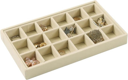 DIOMMELL Set of 8 Stackable Velvet Jewelry Trays Organizer, Jewelry Storage Box Display Trays Showcase Holder Closet Dresser Drawer Organizer for Earring Necklace Bracelet Ring Accessary, Beige