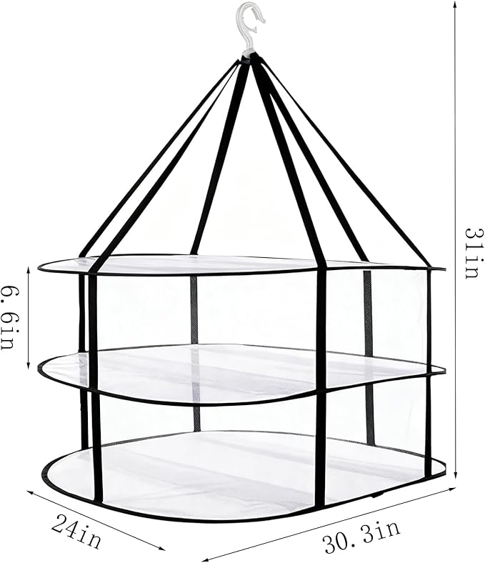 3-Tier Folding Mesh Clothes Drying Rack, Stackable Sweater Dryer Rack with Internal Fixation, Portable Hanging Laundry Rack for T-Shirt,Swimsuit,Sweater,Delicates(Black,Size:30.3x24x31inch)