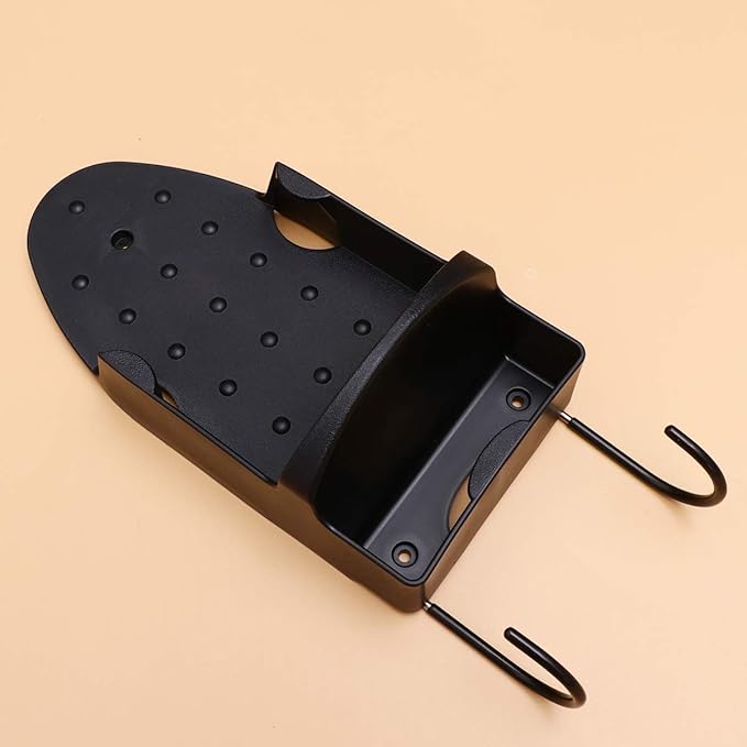 1pc Stainless Steel Ironing Board Holder Double Hook Wall-Mounted Rack for Use Iron Board Shelf Compact Design Black