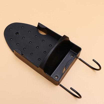 1pc Stainless Steel Ironing Board Holder Double Hook Wall-Mounted Rack for Use Iron Board Shelf Compact Design Black