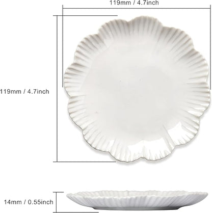 Ceramic Jewelry Dish, Decorative Tray for Rings Earrings Necklaces Bracelet Watch Keys, 4.50" Trinket Tray as Gifts for Women (White Flower)