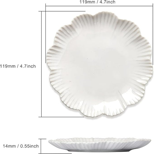 Ceramic Jewelry Dish, Decorative Tray for Rings Earrings Necklaces Bracelet Watch Keys, 4.50" Trinket Tray as Gifts for Women (White Flower)