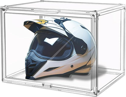 GUDEMAY Large Clear Stackable Plastic Storage Bins with Door, Dustproof Figures Collectibles Display Case, Football & Motorcycle Helmet Showcase, Basketball, Memorabilia Organizer Box (XL, Count, 1)