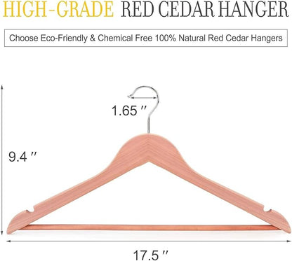 TOPIA HANGER American Red Cedar Wooden Hangers 18 Pack, Clothes Hangers for Closet, Wood Suit Hangers with Smooth Cut Notches, 360°Flexible Hook, Non-Slip Pants Bar(Natural)- CT22C