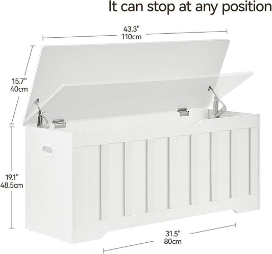 43.3" Storage Chest Extra Large,Storage Trunk with 2 Safety Hinges,Wooden Storage Bench,Shoe Bench,43.3x15.7x19.1 Inch,Easy Assembly,Storage Bench for Bedroom,Living Room,entryway(White).