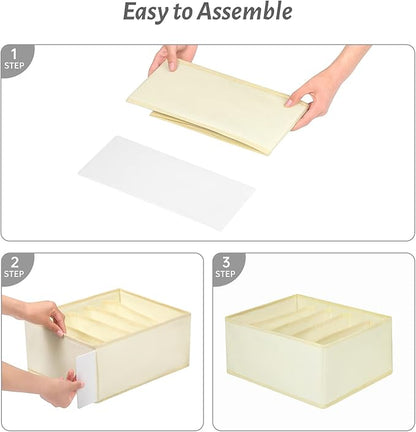 Jeans Drawer Organizers for Clothing, 5 Compartment Wardrobe Storage Box, Washable Clothes Organizer for Folded Clothes, Jeans, Pants, Leggings, t-shirts(Beige)