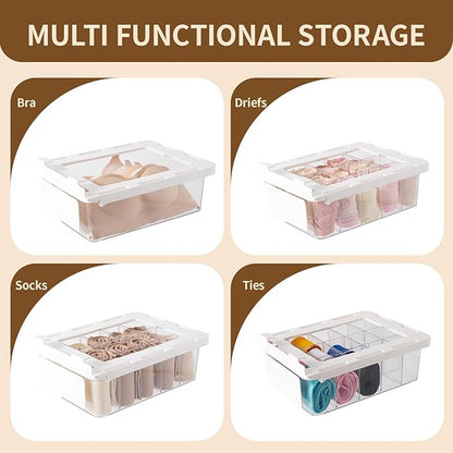 CISIREE Pull Out Sock Organizer for Closet, 15 Cells Detachable Underwear Drawer Organizer with Slide Rail, Clear Women Drawer Storage for Underwear, Socks, Ties, Belts, Scarf