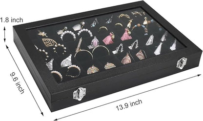 Jewelry Tray Organizer Box 48 Grid Jewelry Display Organizer Box with Transparent Lid Rings Earrings Necklaces Pendants Display Box Suitable for Women and Girls (48 Grid, Black)