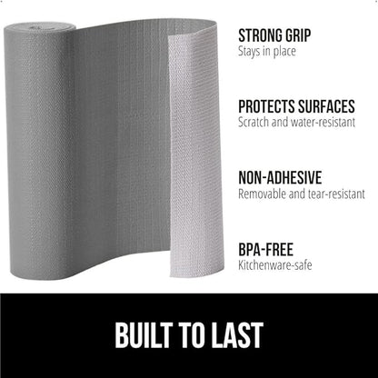 GORILLA GRIP Slip Resistant Drawer and Shelf Liner 2 Pack, Non Adhesive Water Resistant, Easy Clean and Trim, Smooth Surface Liners for Kitchen Cabinet, Shelves, Drawers, Pantry, 20 in x 20 FT, Gray