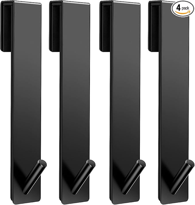 Kontoyo Shower Door Hooks(7.5 Inch),Extended Over Door Hooks for Bathroom Frameless Glass Shower Door,Stainless Steel Towel Hooks,Heavy Duty Rack Hooks for Robe,Towel-4 Pack-Black