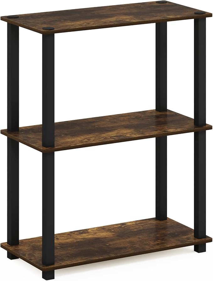 Furinno TURN-S-TUBE Storage Shelves, 3-Tier Book Shelf, Corner Shelf, Toolless Open Shelves, for Organization and Storage, Living Room, Garage, Home Office, Amber Pine