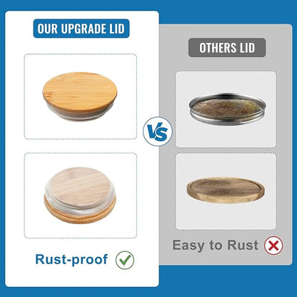 Laundry Detergent Dispenser Set with Bamboo Lids and Handles - Easy Pour 2 Pack 50 oz Liquid Laundry Containers for Laundry Room Organization and Storage