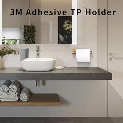 Toilet Paper Holder Self Adhesive Roll Holder Wall Mount for Bathroom and Washroom No Drilling SUS304 Stainles-Brushed Gold