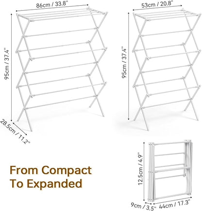KINGBOARD Clothes Drying Rack, Collapsible Drying Rack Clothing with 11 Poles, 3-Tier Laundry Drying Rack, Small Clothes Drying Rack Foldable for Baby Clothes Sock Towel, 25lb Capacity, White & Grey