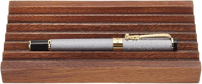 MAYJOYDIY Walnut Horizontal Pen Holder Rectangle Pen Holder Wooden Desk Organizer Pencil Holder with 6 Groove Stylish Vintage Fountain Pen Tray for Home Office Classroom Desktop Accessories